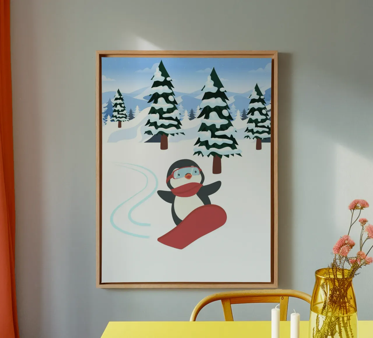 Pinguino da snowboard tela con Cornice a cassetta da FABOArt