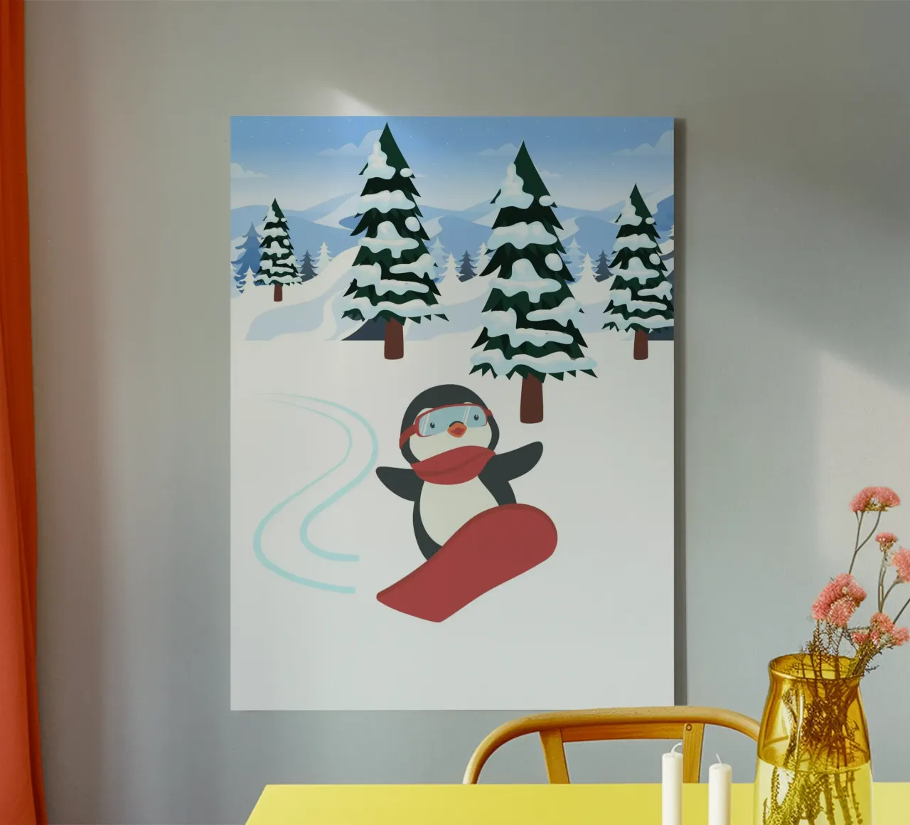 Pinguino da snowboard tela con Cornice a cassetta da FABOArt