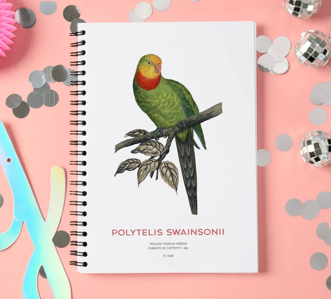 Superb parrot or Polytelis swainsonii spiral notebook by Vintagrafica