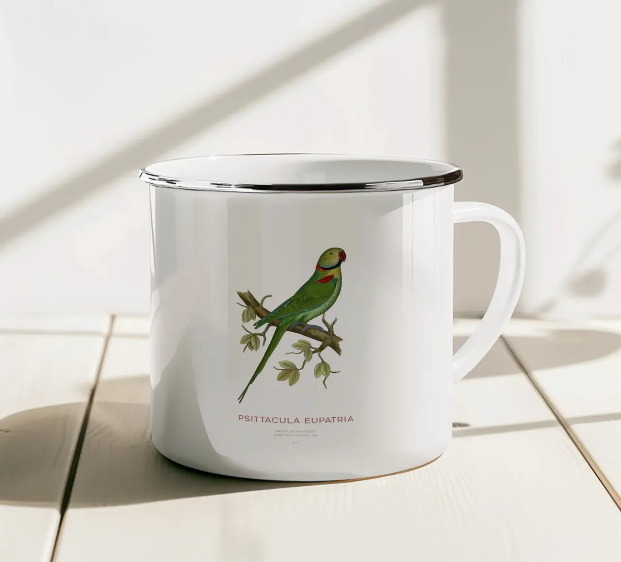 Alexandriner-Sittich oder Psittacula eupatria Emaille Tasse von Vintagrafica