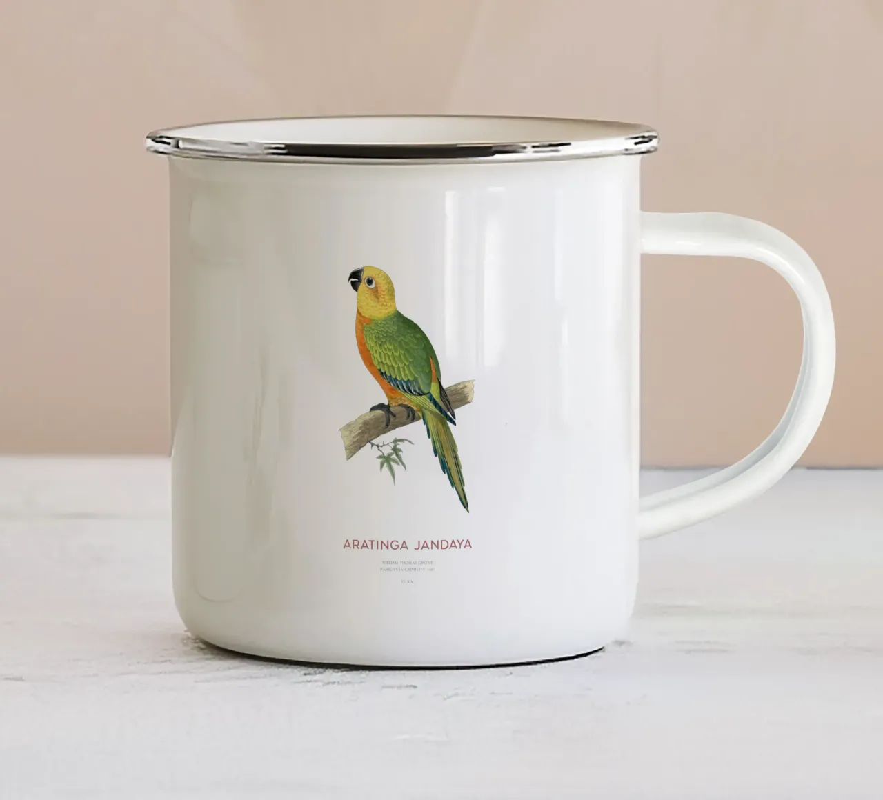 Jandaya-Sittich oder Aratinga jandaya Emaille Tasse von Vintagrafica