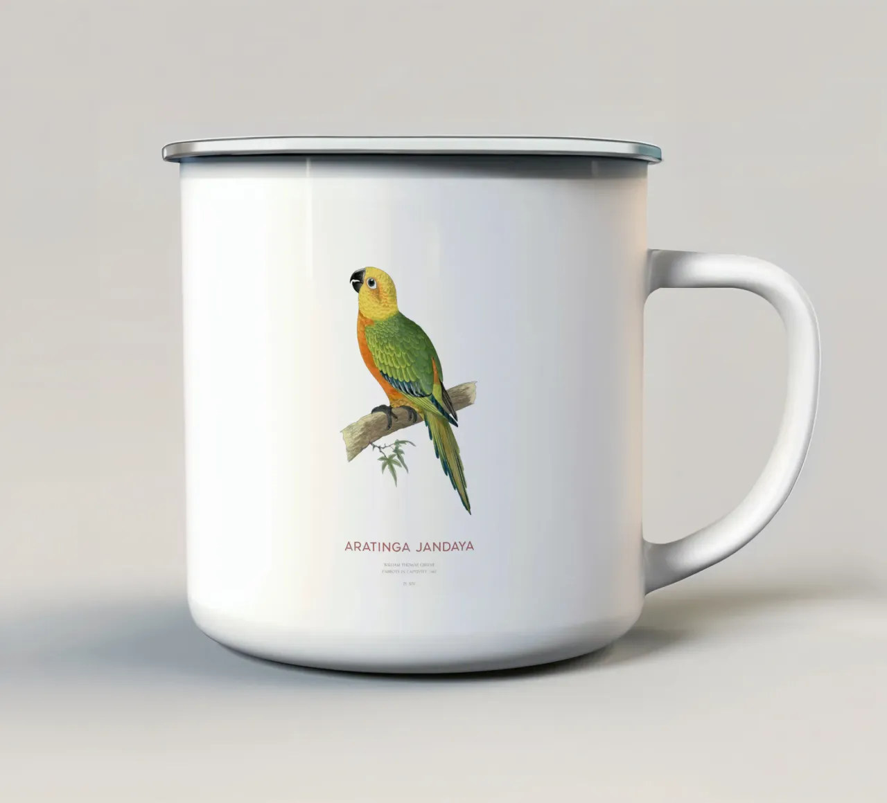 Jandaya-Sittich oder Aratinga jandaya Emaille Tasse von Vintagrafica