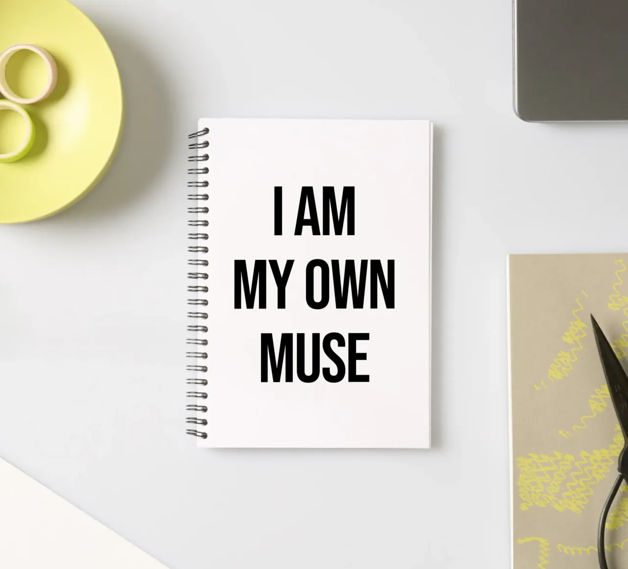 I am my own muse quote spiral notebook by Paigaam Studio