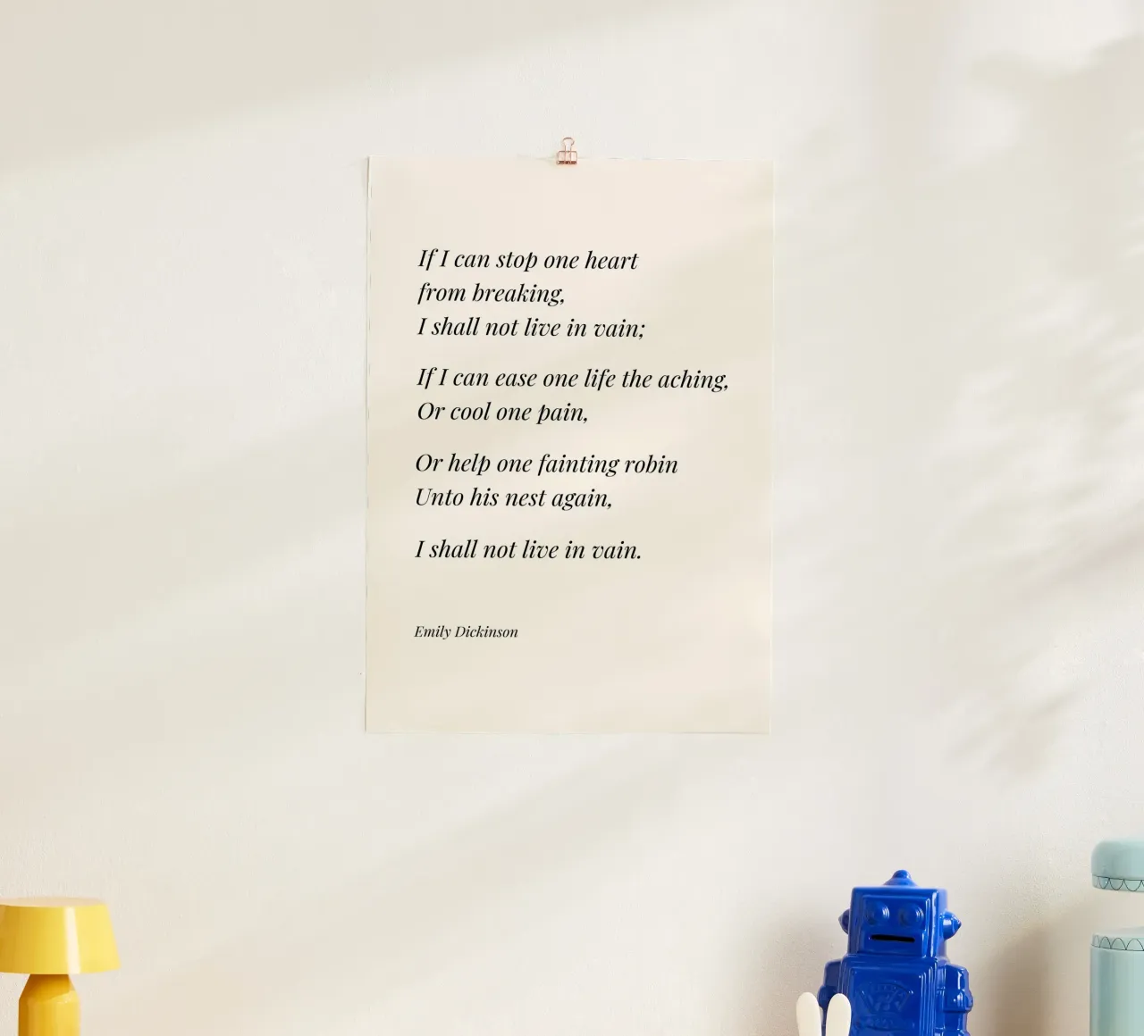 If I can stop one heart from breaking Poem (Vintage Edition) poster by Paigaam Studio
