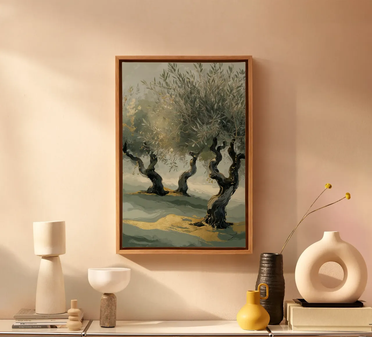 Majestic Olive Trees in a Serene Landscape tela con Cornice a cassetta da AlbertKlee