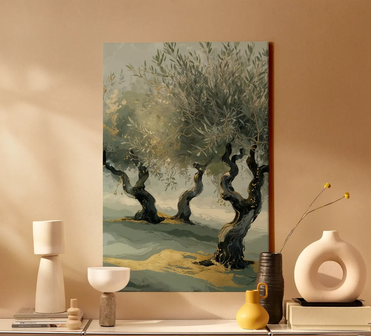 Majestic Olive Trees in a Serene Landscape tela con Cornice a cassetta da AlbertKlee