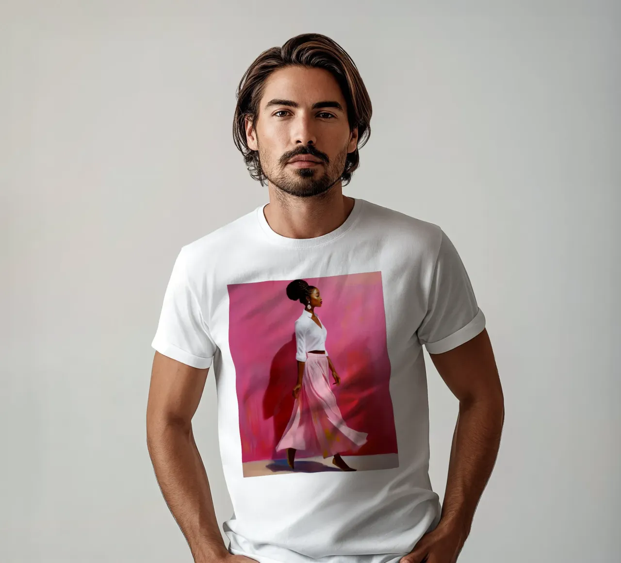 Portrait modern African woman in rose and pink colors t-shirt by Take Your Art BV