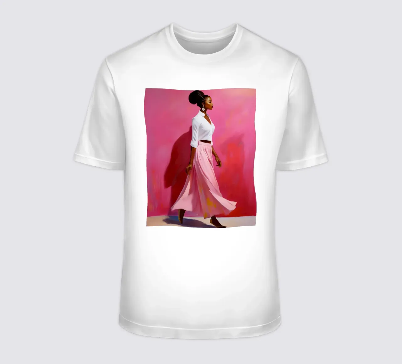 Portrait modern African woman in rose and pink colors t-shirt by Take Your Art BV