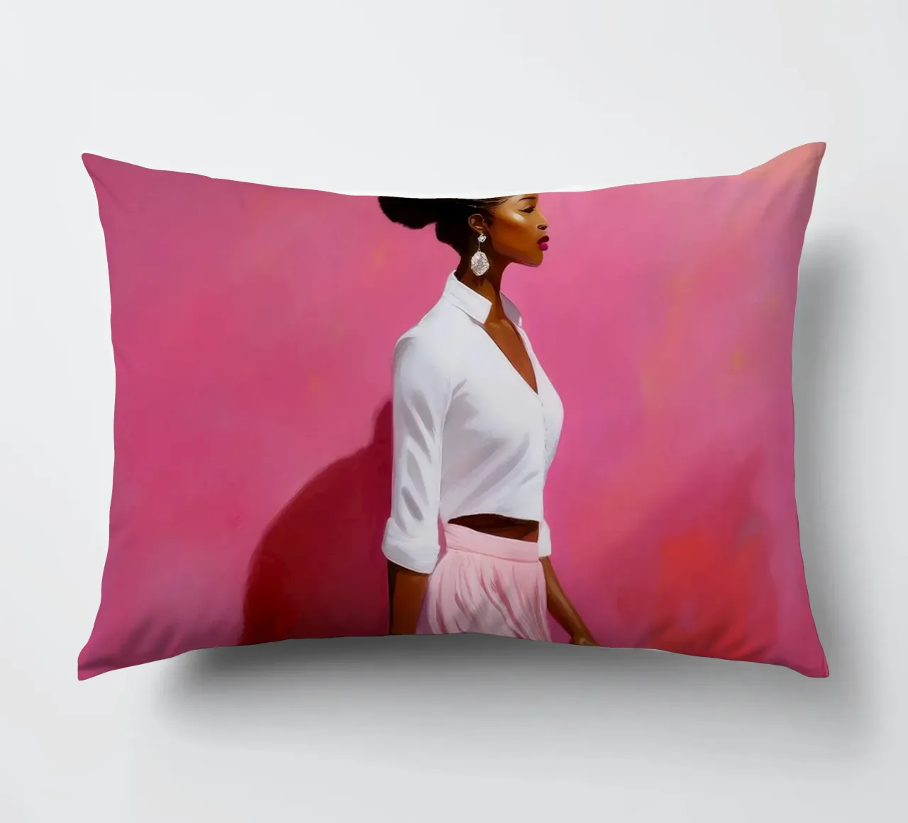 Ritratto di donna africana moderna nei colori rosa e rosa cuscino da Take Your Art BV