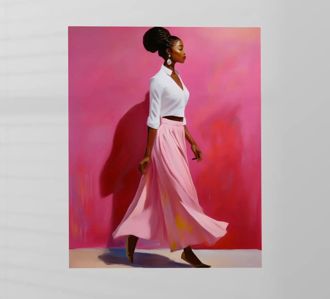 Ritratto di donna africana moderna nei colori rosa e rosa pellicola backlit da Take Your Art BV