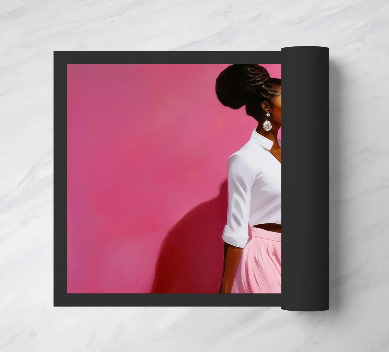 Portrait modern African woman in rose and pink colors doormat by Take Your Art BV