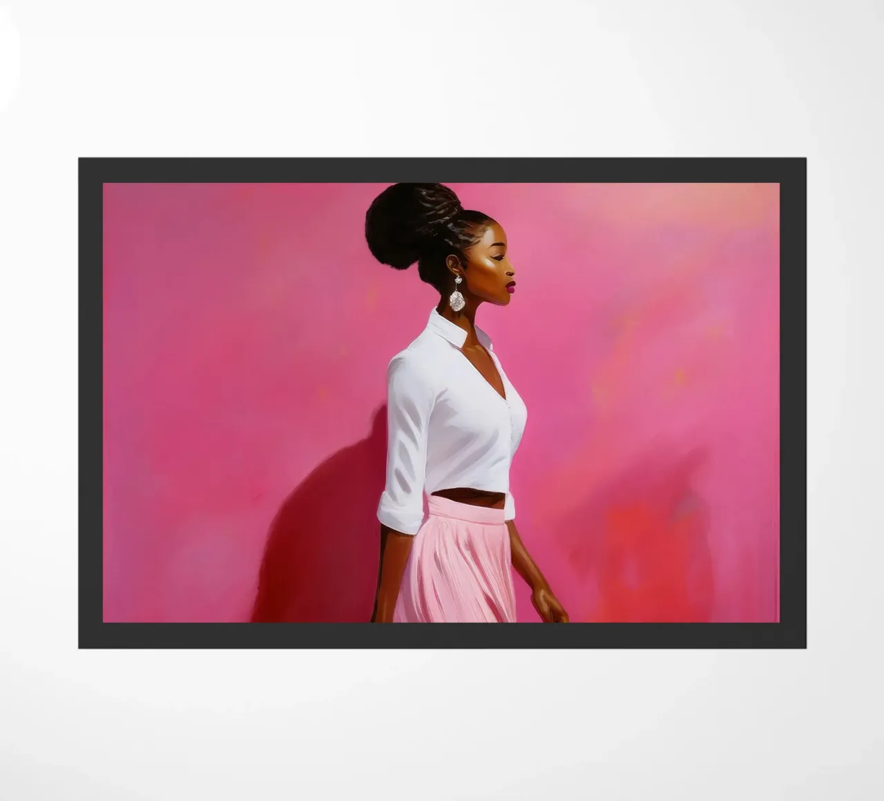 Portrait modern African woman in rose and pink colors doormat by Take Your Art BV