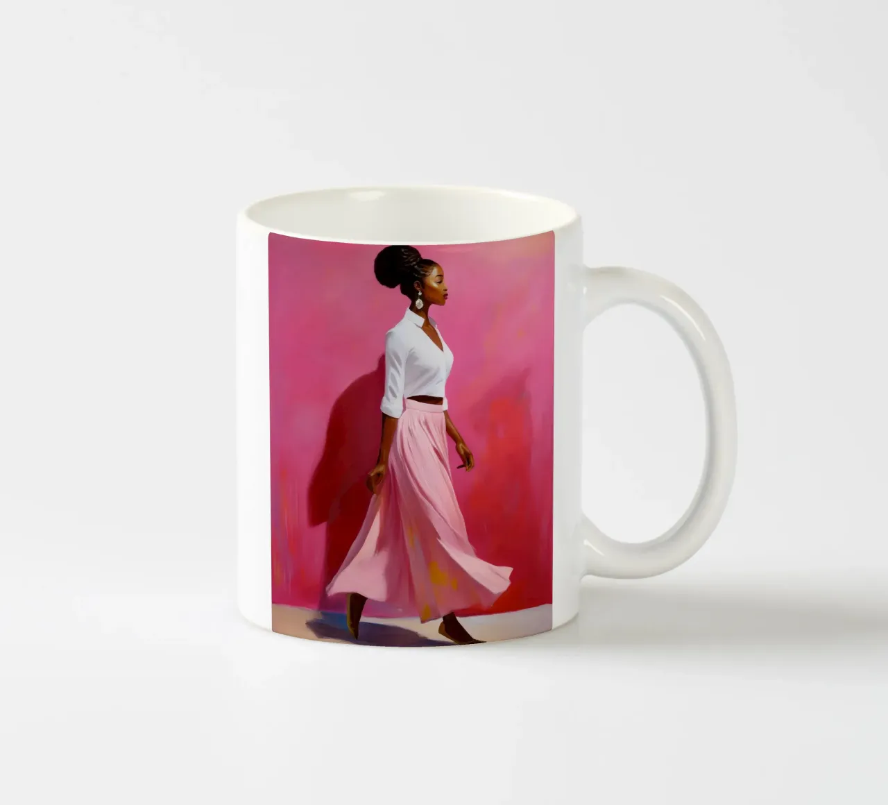 Ritratto di donna africana moderna nei colori rosa e rosa tazza in ceramica da Take Your Art BV