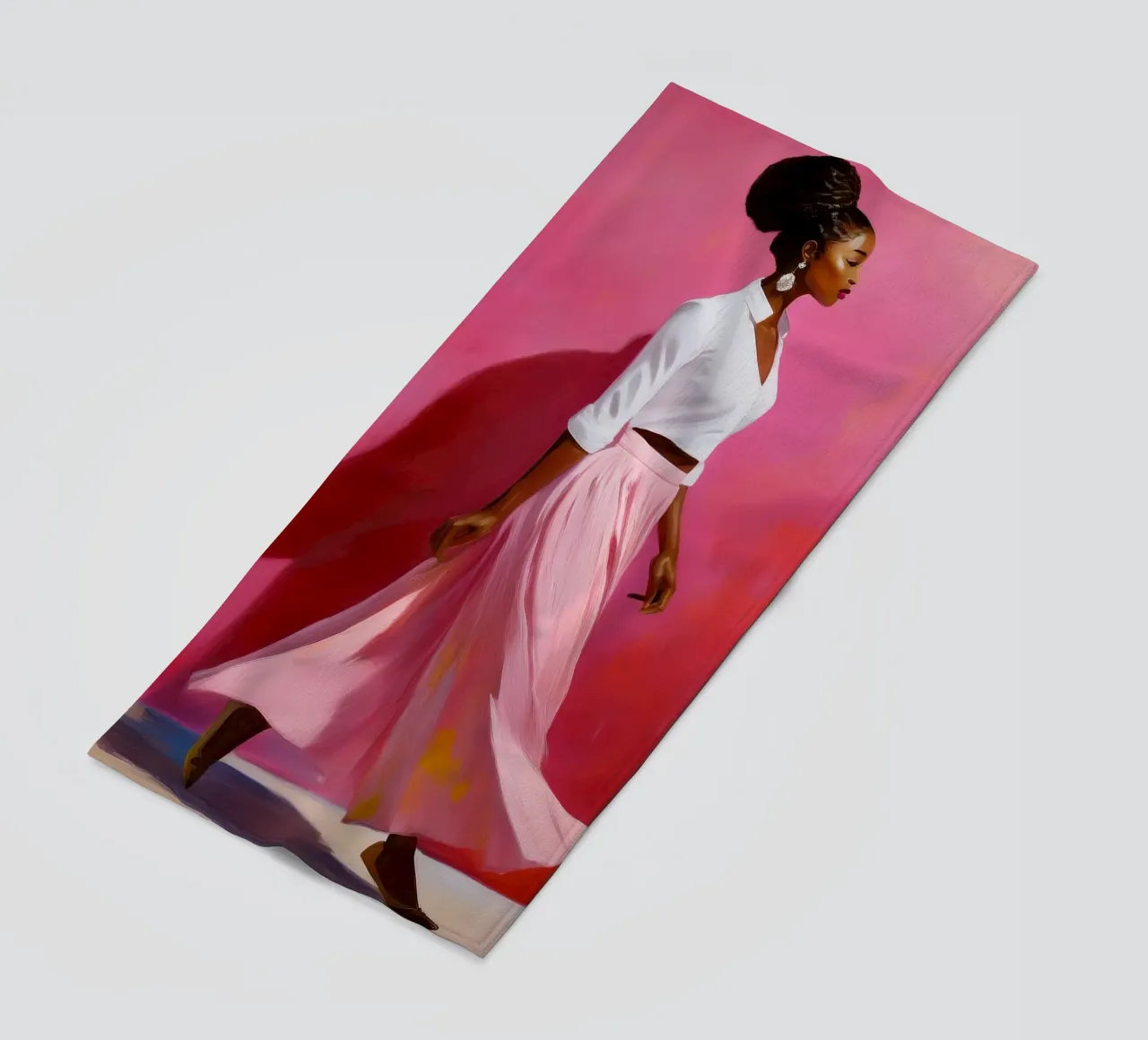 Ritratto di donna africana moderna nei colori rosa e rosa telo mare da Take Your Art BV