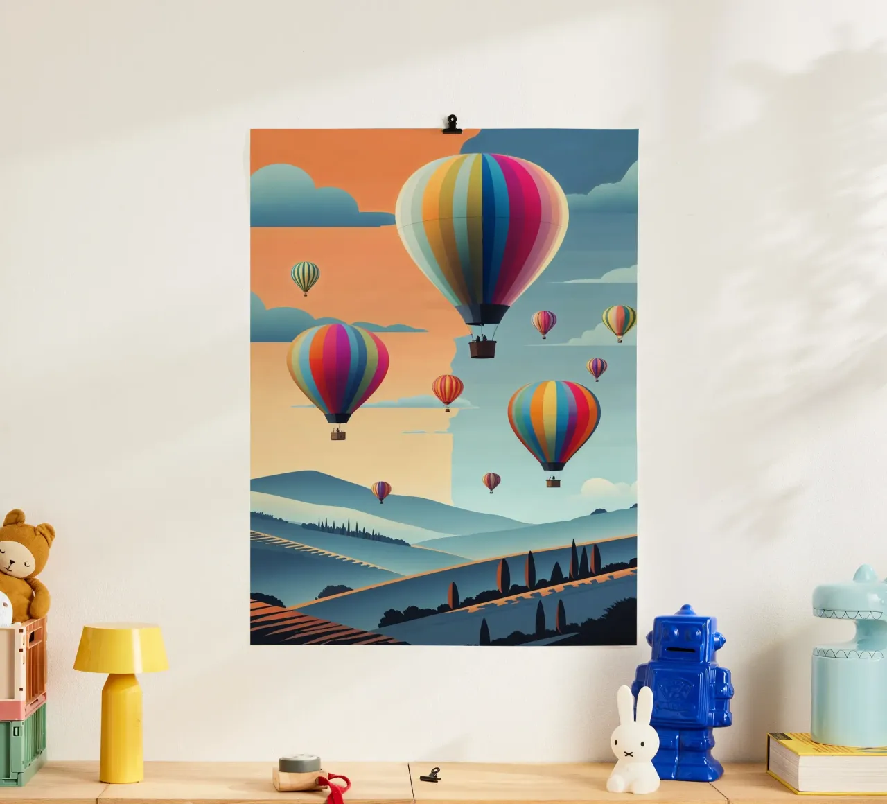 A Sky Filled with Dreamy Balloons poster con telaio in legno da AlbertKlee