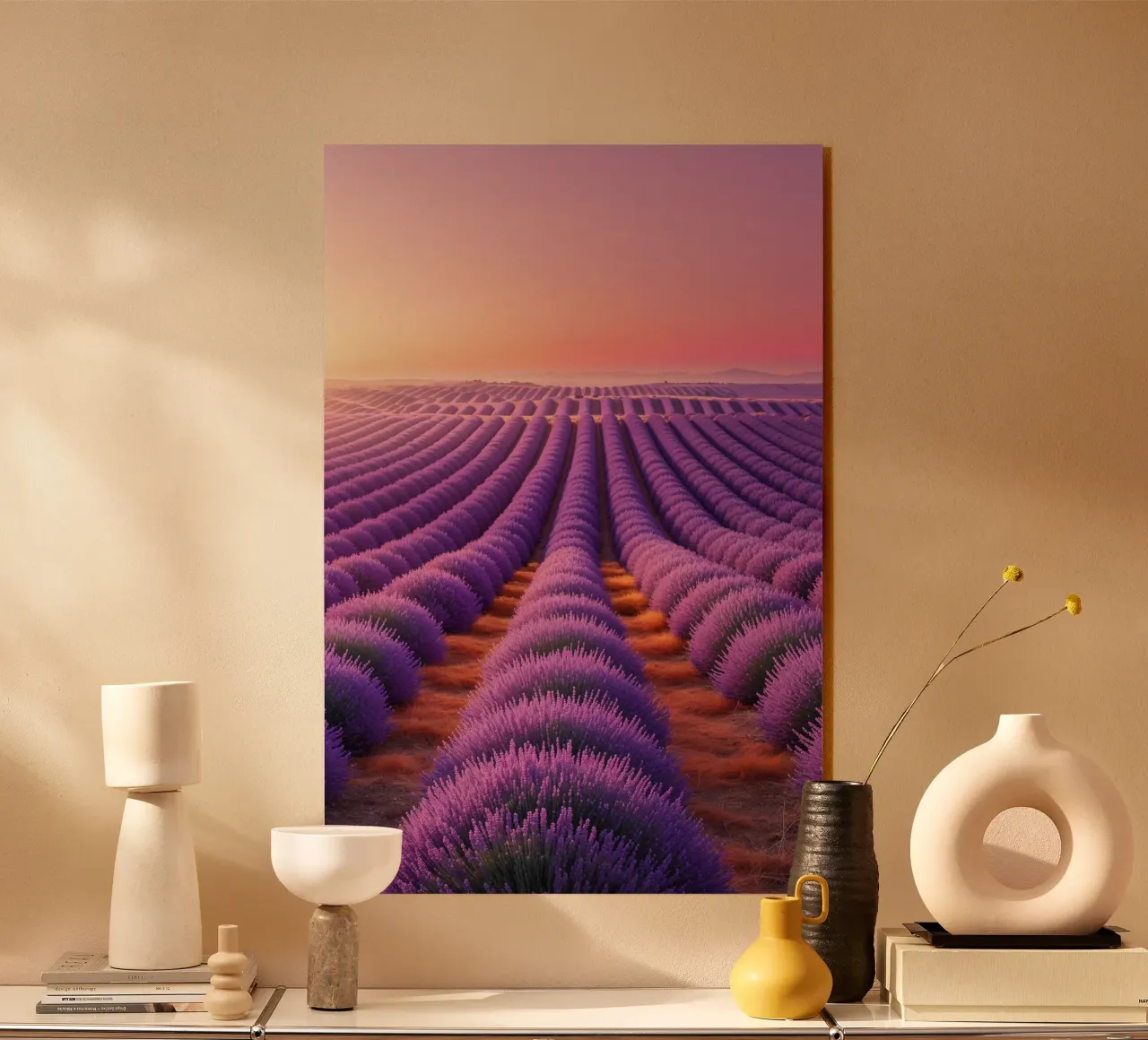 Lavender Dreams: Rows of Violet Under a Gradient Sky metacrilato de AlbertKlee