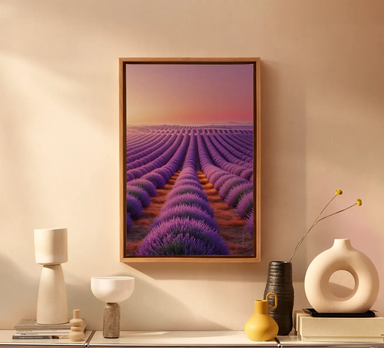 Lavender Dreams: Rows of Violet Under a Gradient Sky canvas by AlbertKlee