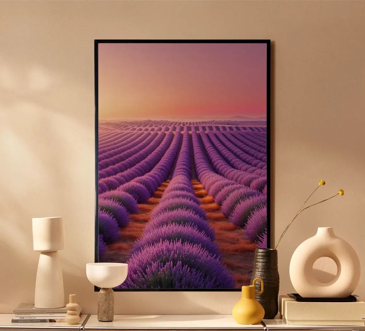 Lavender Dreams: Rows of Violet Under a Gradient Sky hahnemühle de AlbertKlee