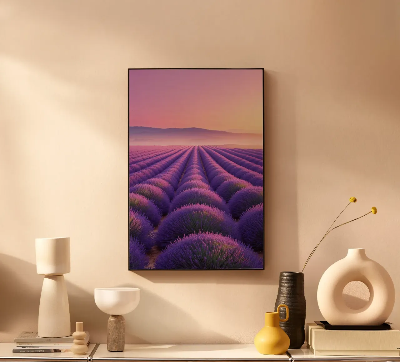 Sunset Over Lavender: A Tapestry of Purple Bliss alluminio dibond da AlbertKlee