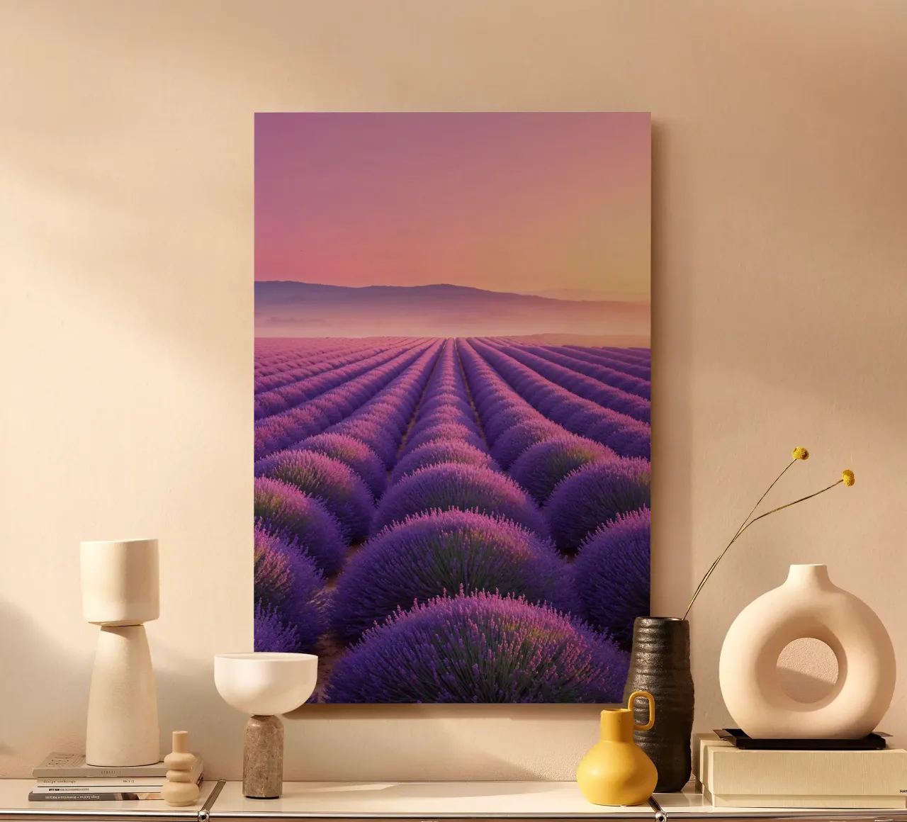 Sunset Over Lavender: A Tapestry of Purple Bliss alluminio dibond da AlbertKlee