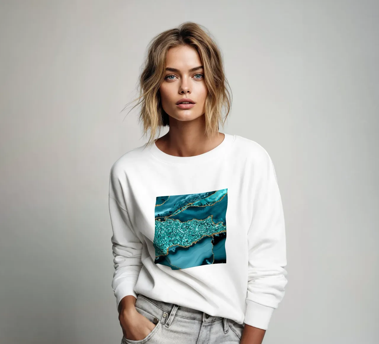 Agate Glitter Ocean Texture 09 sweatshirt by Gemstone Textures