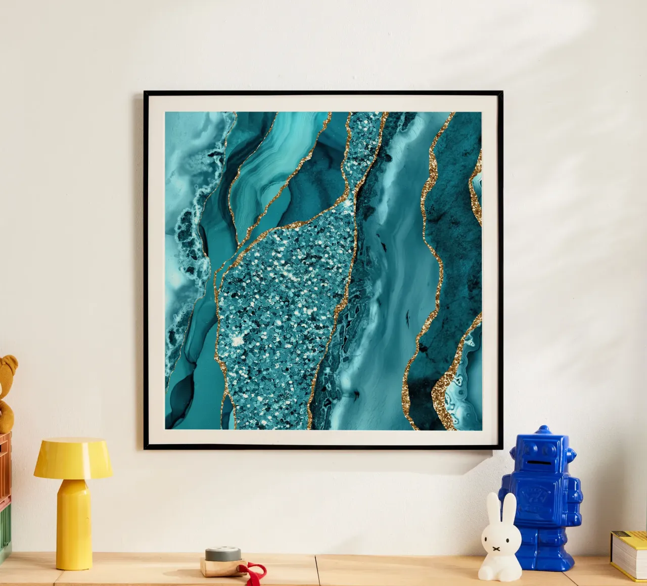 Agata Glitter Ocean Texture 11 poster con telaio in legno da Gemstone Textures