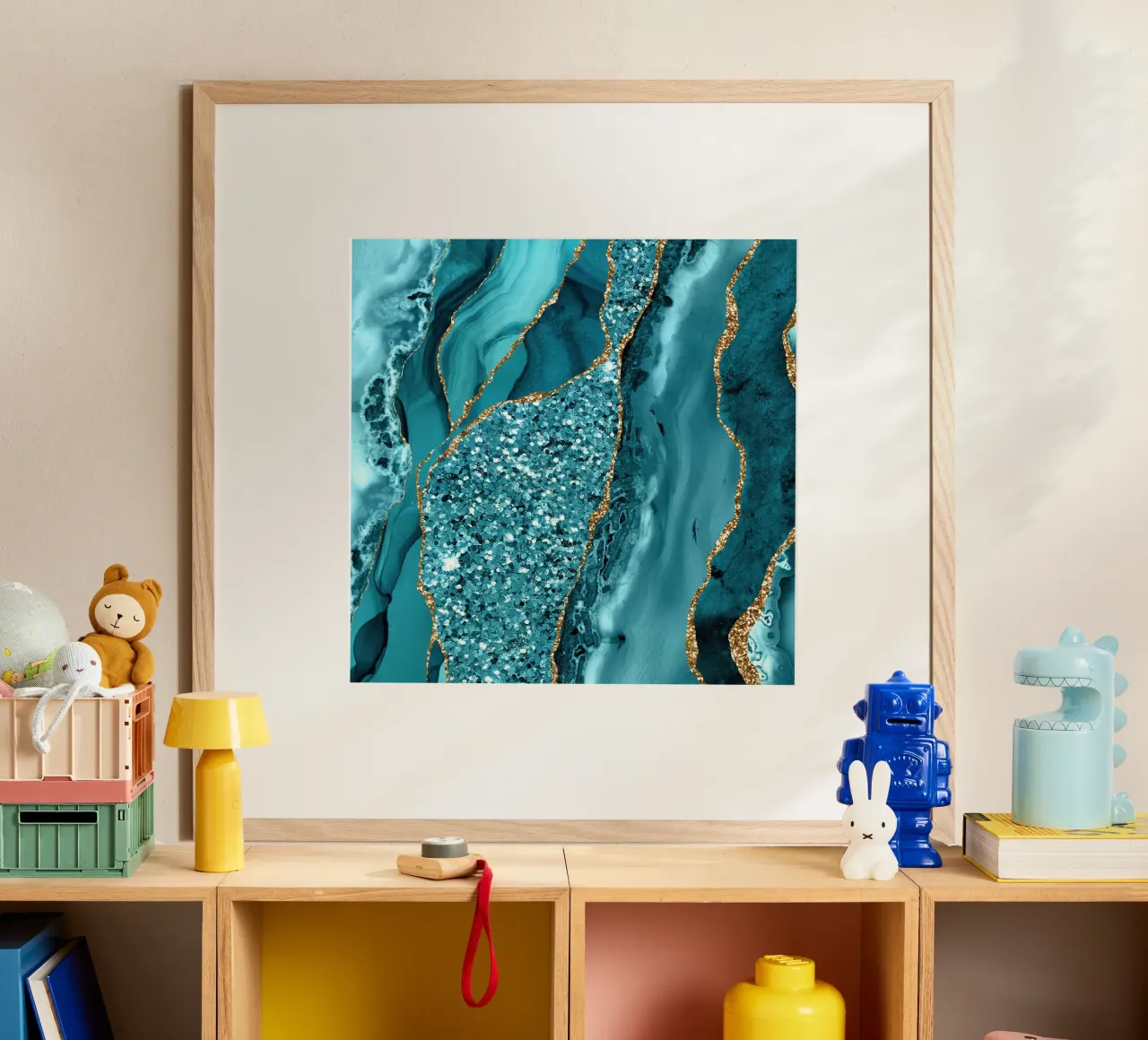 Agata Glitter Ocean Texture 11 poster con telaio in legno da Gemstone Textures