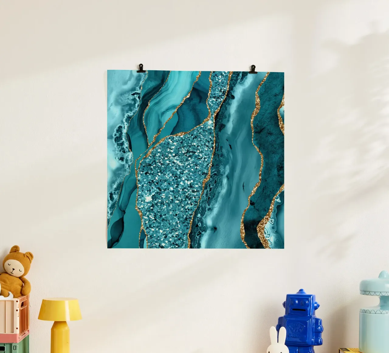 Agata Glitter Ocean Texture 11 poster con telaio in legno da Gemstone Textures