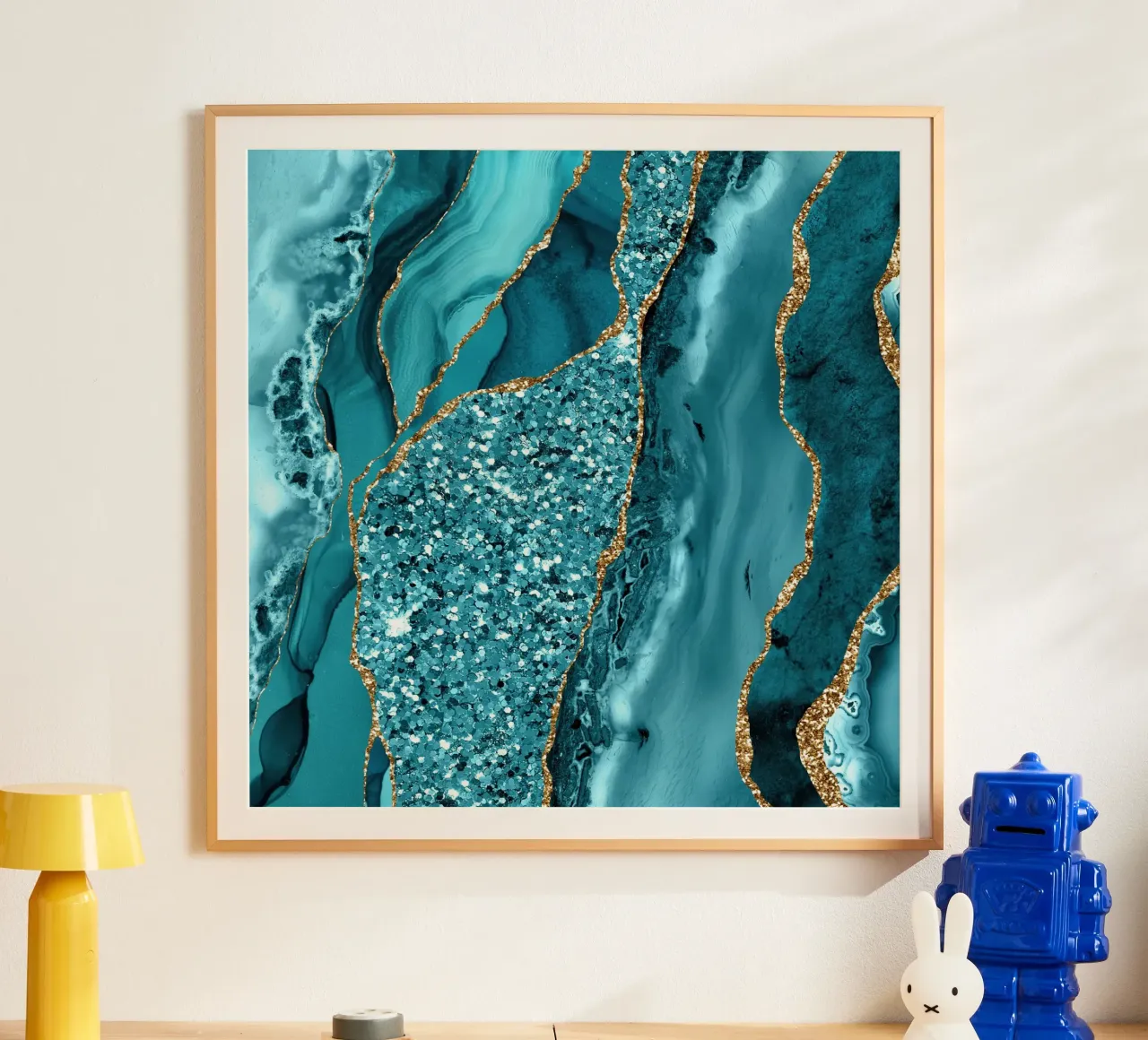 Agata Glitter Ocean Texture 11 poster con telaio in legno da Gemstone Textures