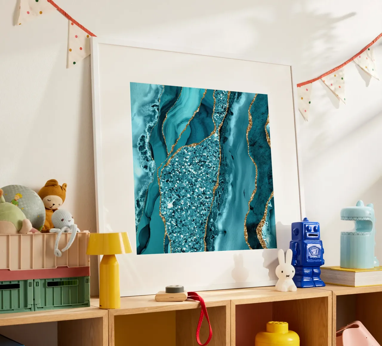 Agata Glitter Ocean Texture 11 poster con telaio in legno da Gemstone Textures