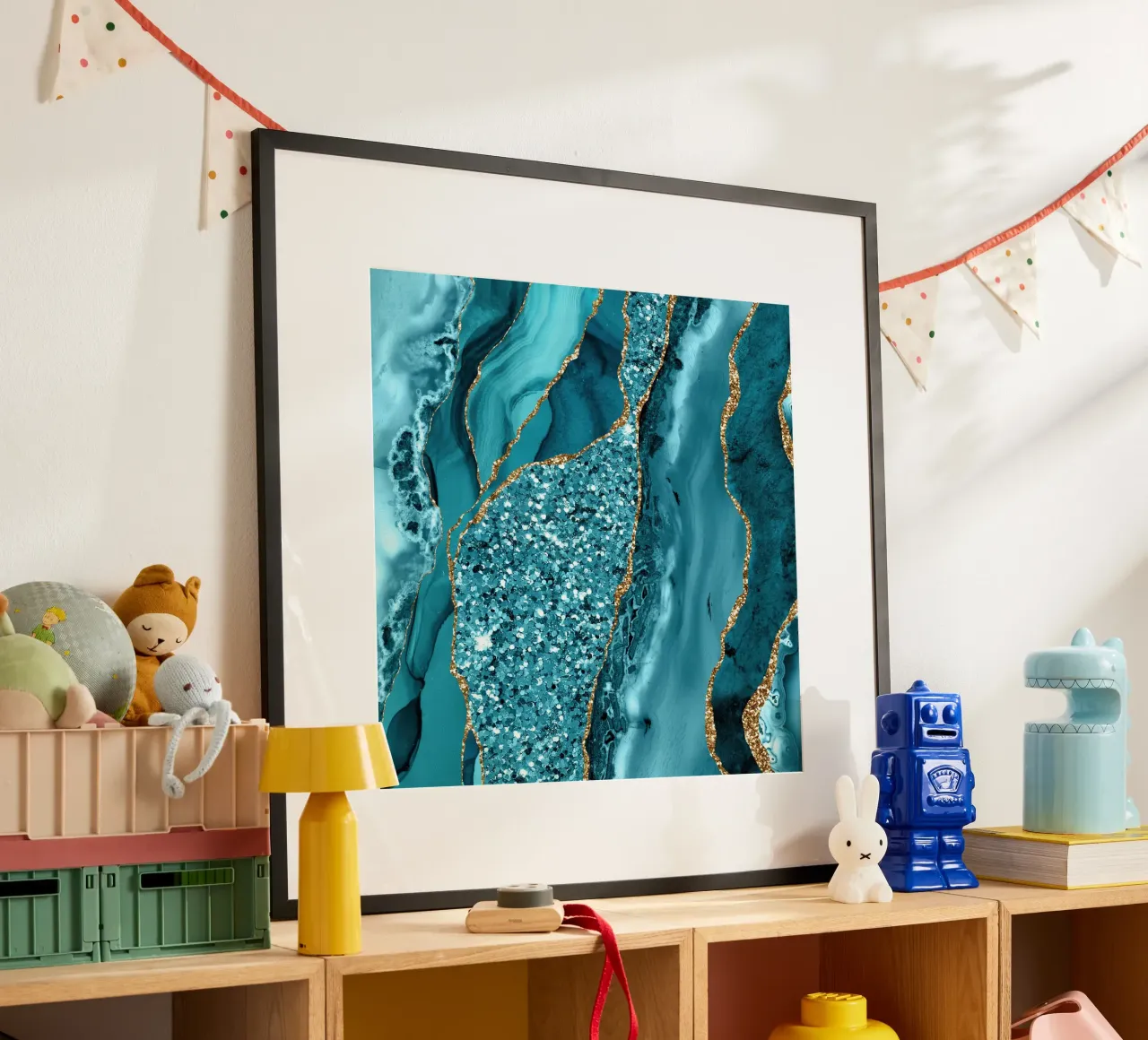 Agata Glitter Ocean Texture 11 poster con telaio in legno da Gemstone Textures