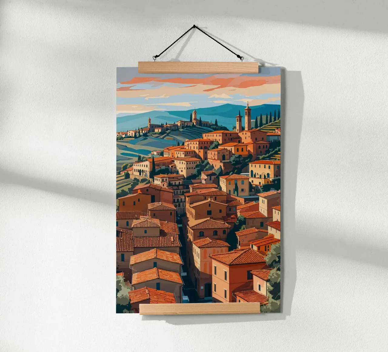 Italian Village in Golden Hour Glow poster con telaio in legno da AlbertKlee