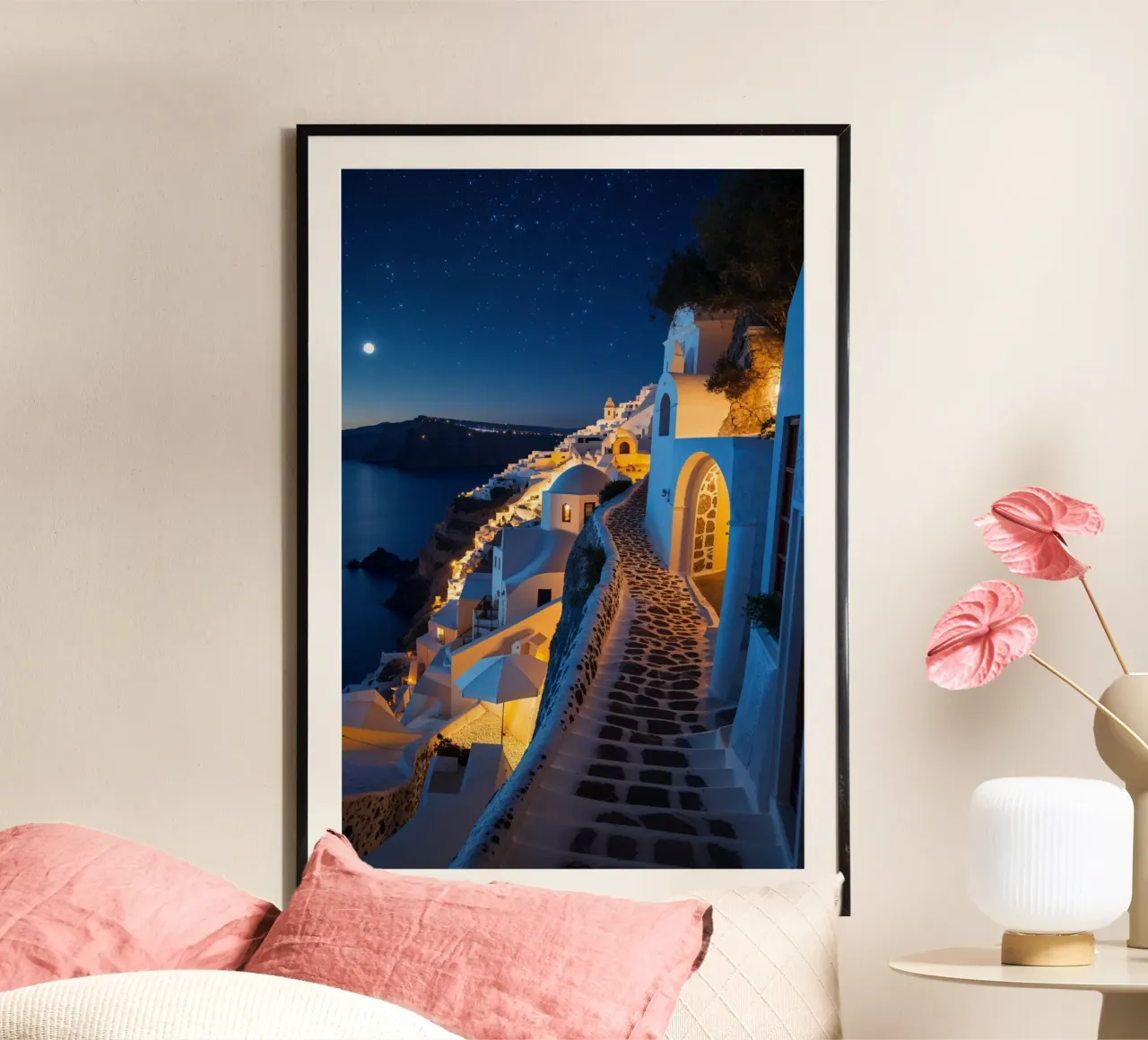 Moonlit Pathways of Santorini carta hahnemühle da AlbertKlee