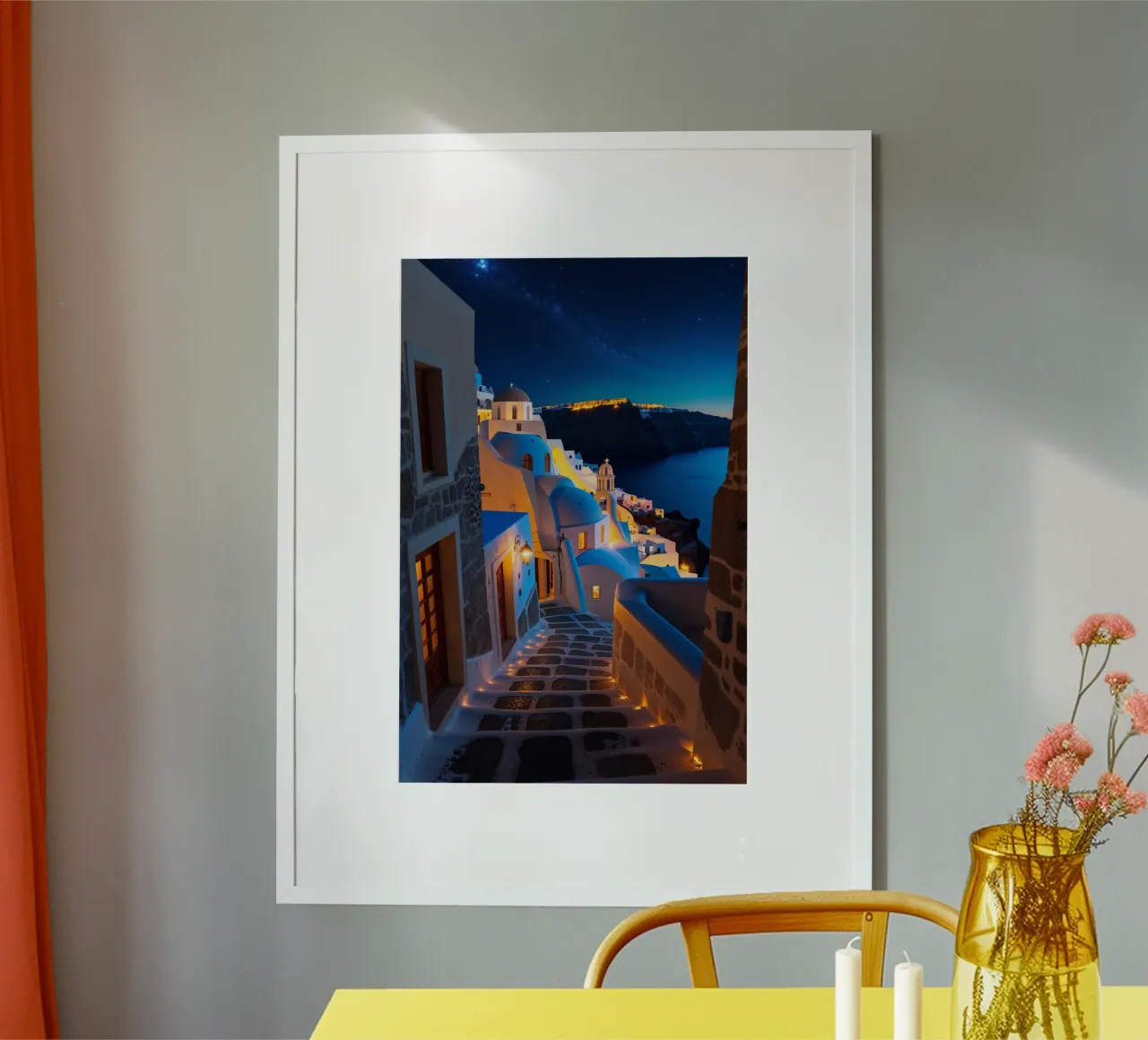 Starlit Beauty of Santorini Streets poster by AlbertKlee