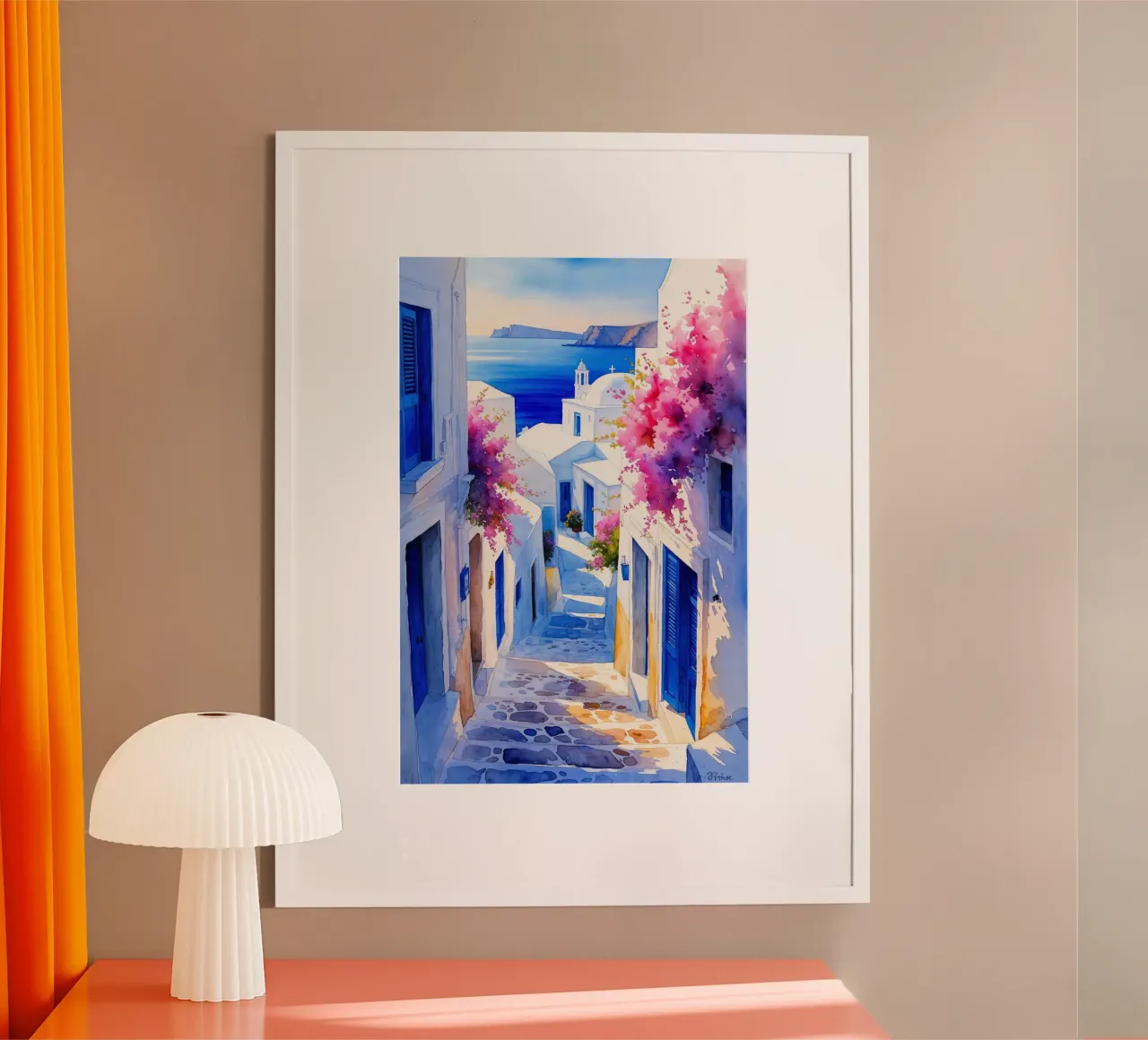 Golden Sunlight in Cycladic Streets poster con telaio in alluminio da AlbertKlee