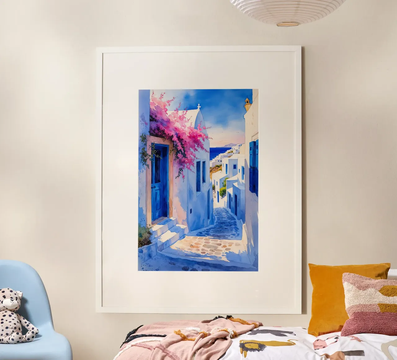 Oia’s Artistic Mediterranean Glow poster con telaio in legno da AlbertKlee