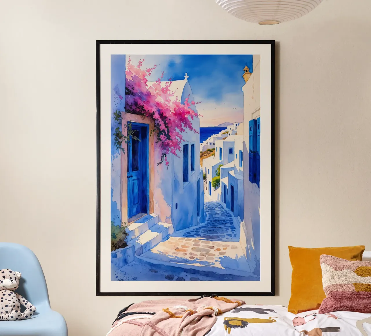 Oia’s Artistic Mediterranean Glow poster con telaio in legno da AlbertKlee