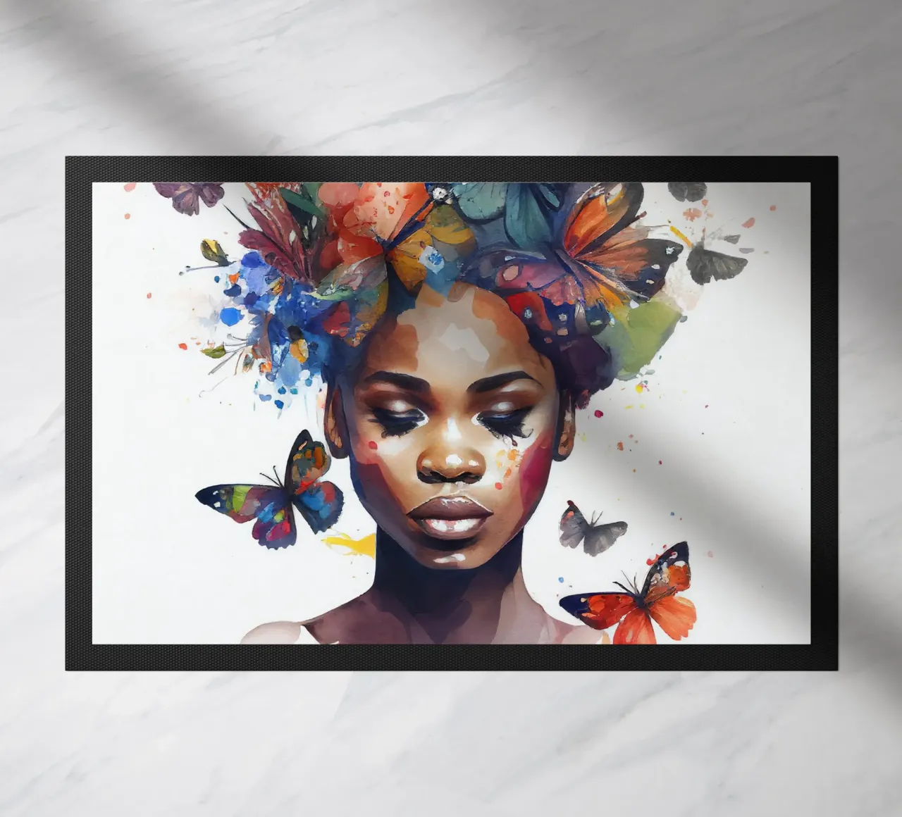 Farfalla acquerellata Donna africana zerbino da Chromatic Fusion Studio