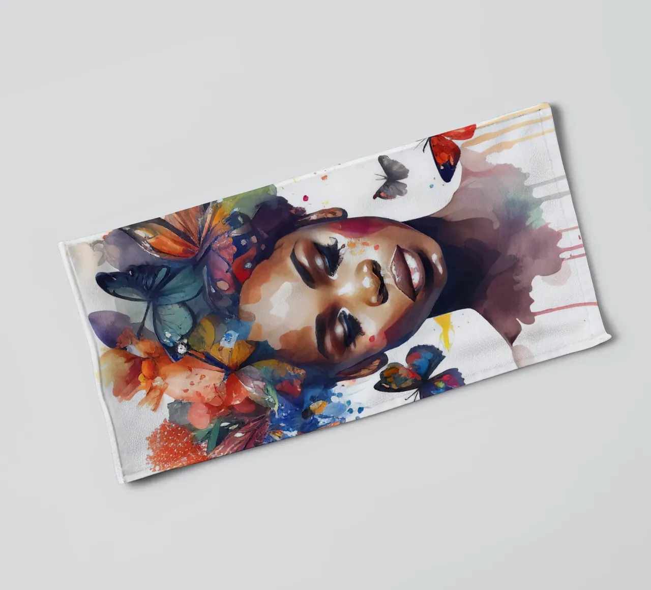 Farfalla acquerellata Donna africana asciugamano da bagno da Chromatic Fusion Studio