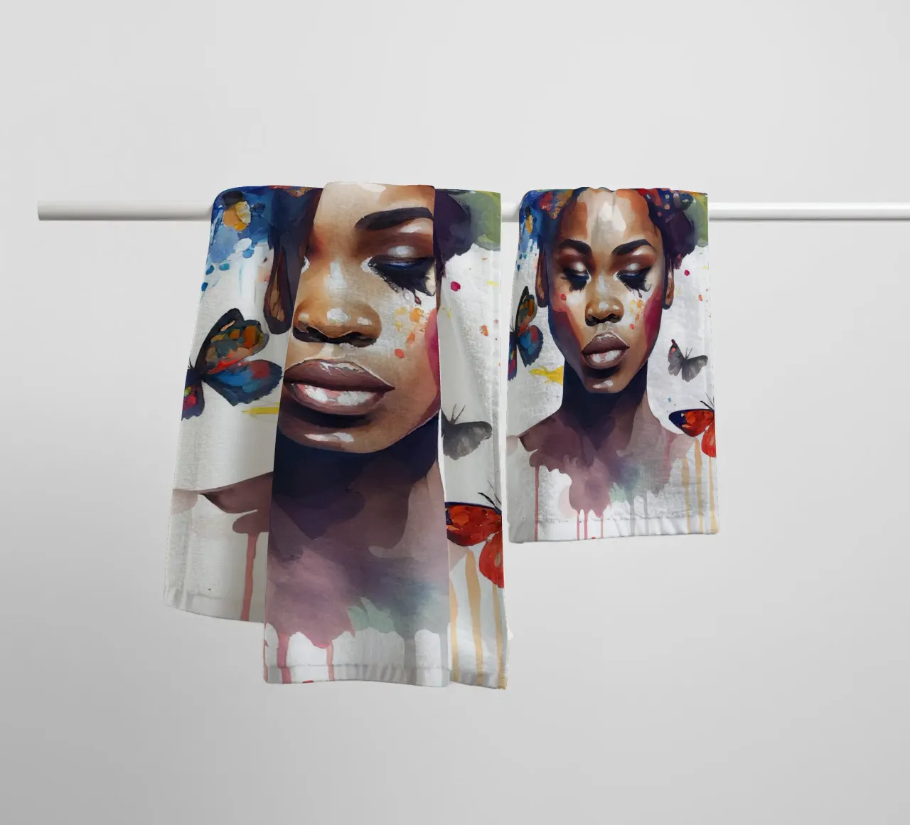 Farfalla acquerellata Donna africana asciugamano da bagno da Chromatic Fusion Studio