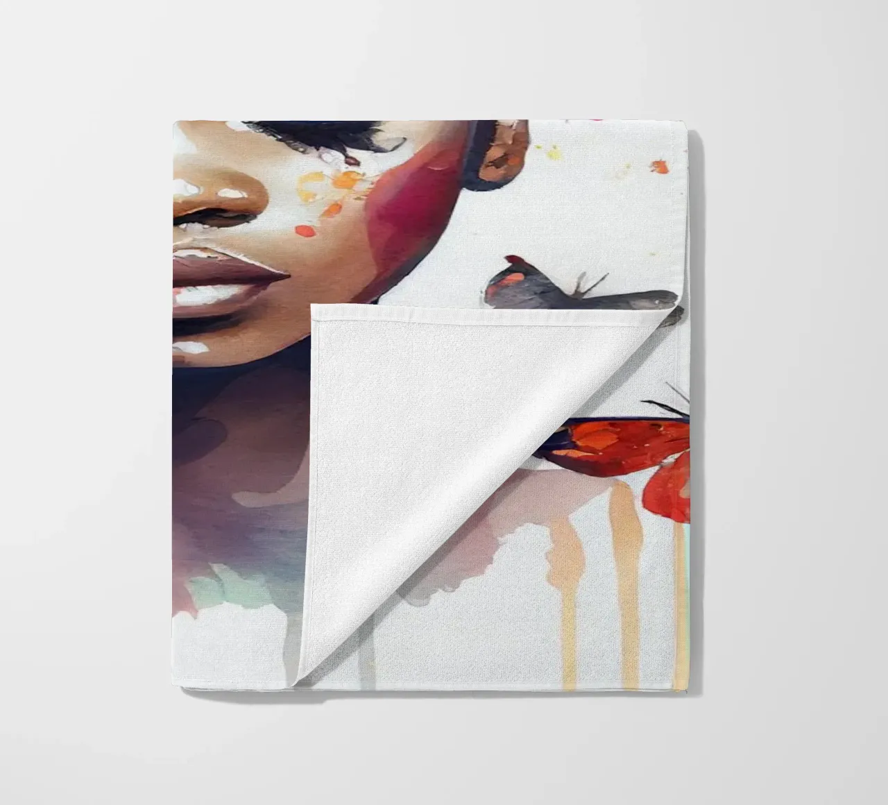 Farfalla acquerellata Donna africana telo mare da Chromatic Fusion Studio