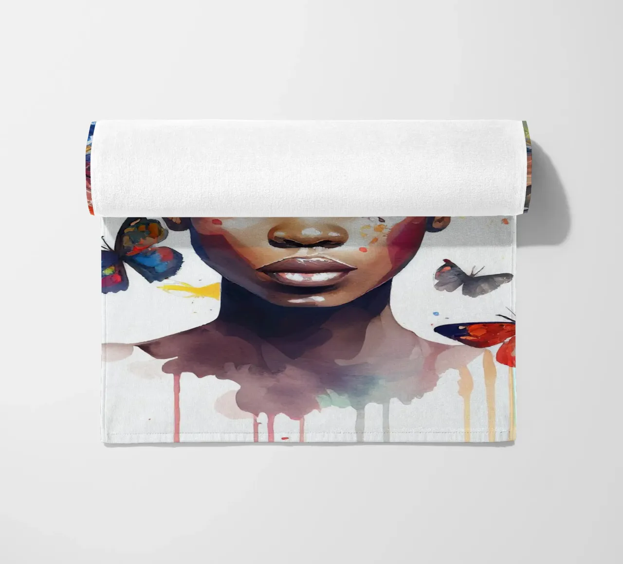Farfalla acquerellata Donna africana telo mare da Chromatic Fusion Studio