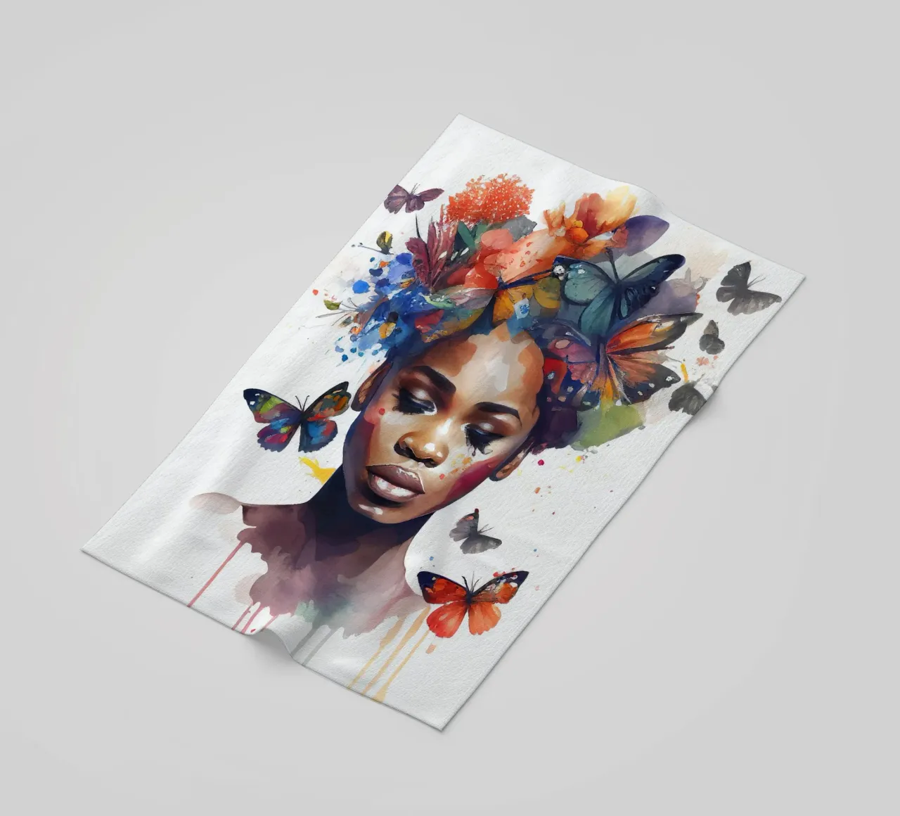 Farfalla acquerellata Donna africana telo mare da Chromatic Fusion Studio
