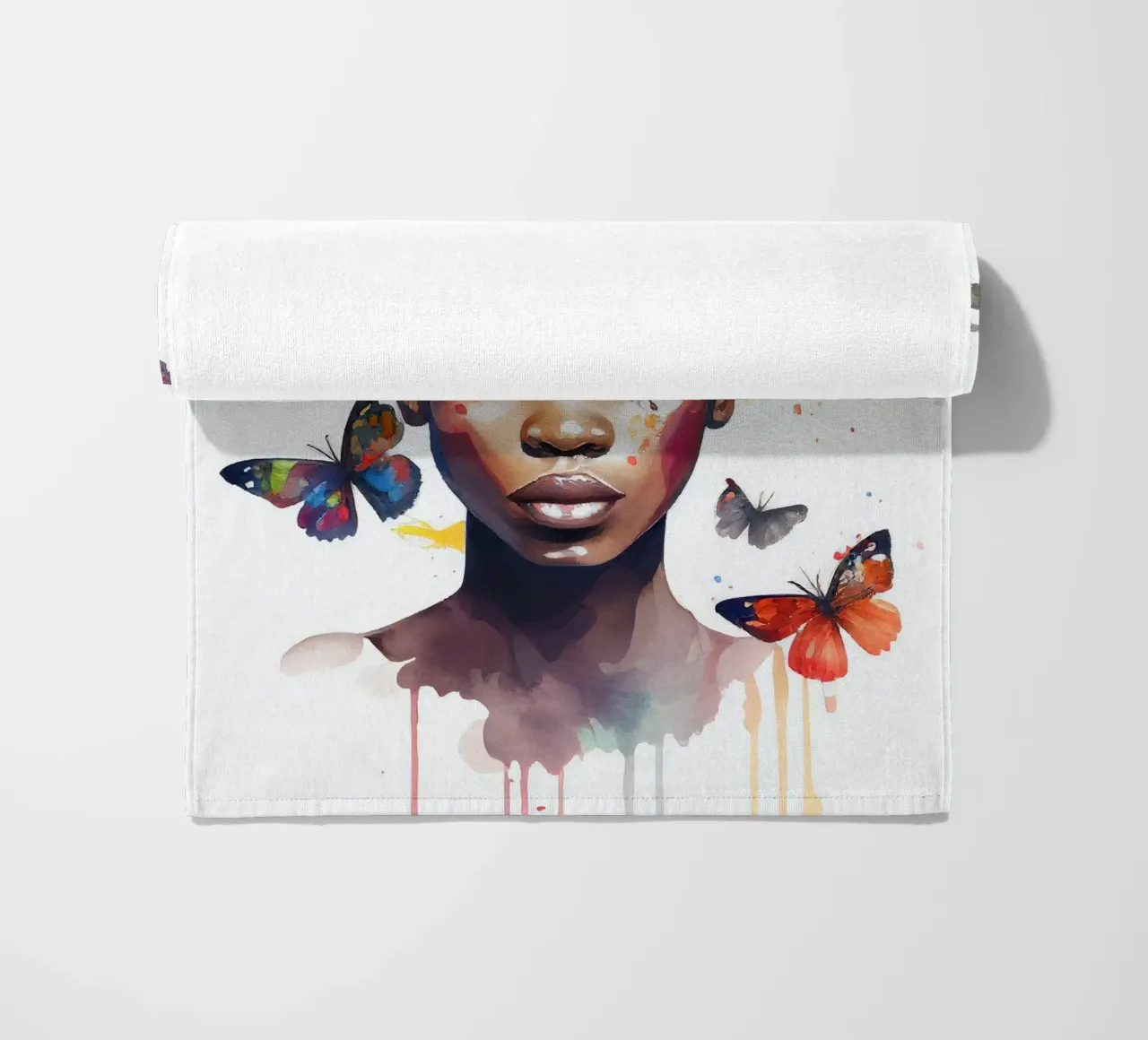Farfalla acquerellata Donna africana telo mare da Chromatic Fusion Studio