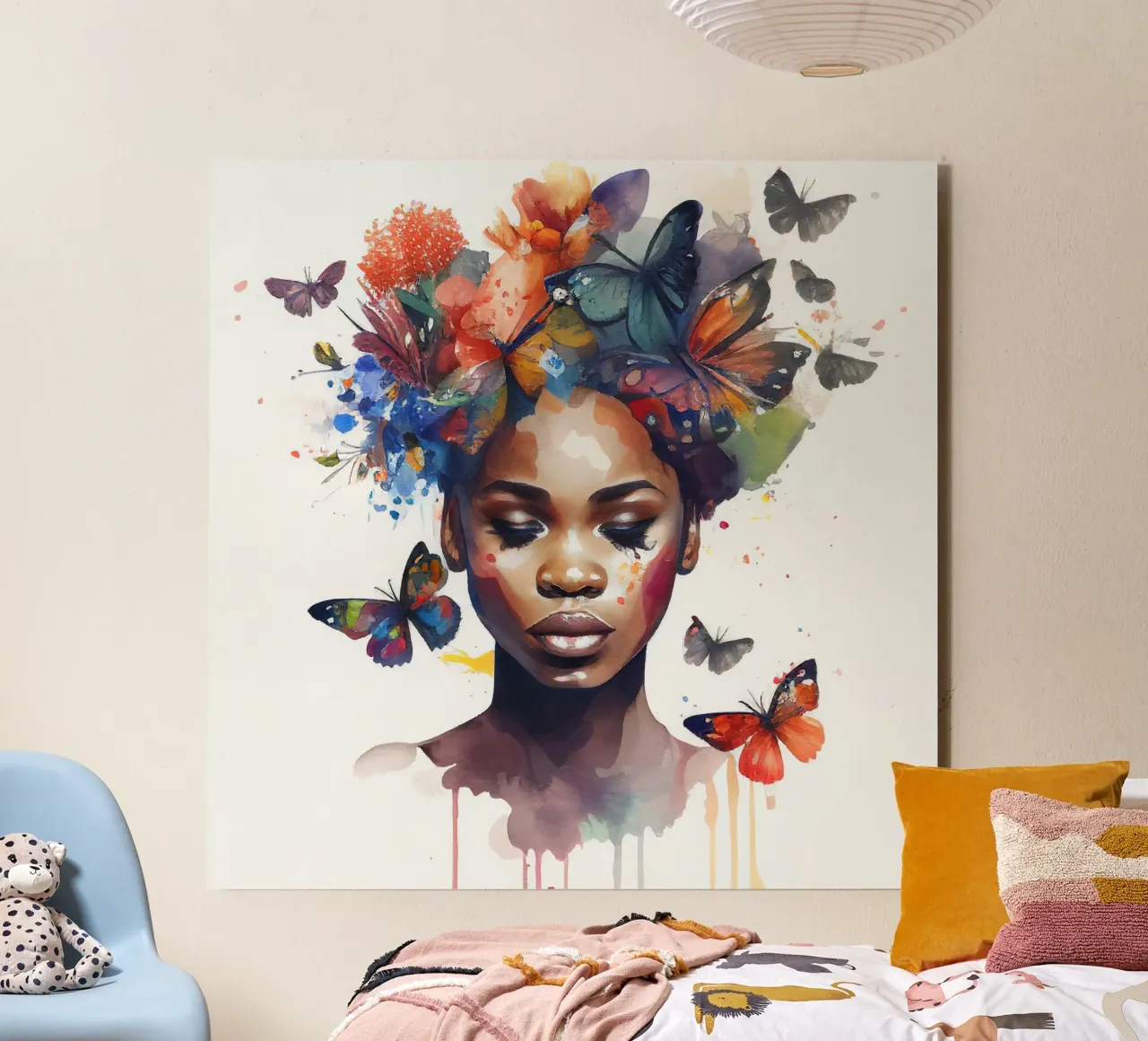 Farfalla acquerellata Donna africana alluminio dibond da Chromatic Fusion Studio