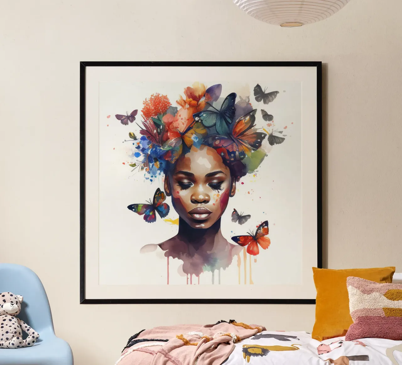 Aquarell Schmetterling Afrikanische Frau Poster von Chromatic Fusion Studio
