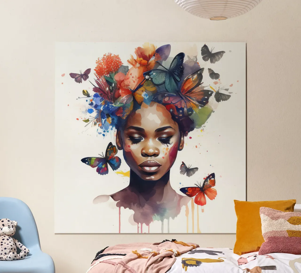 Aquarell Schmetterling Afrikanische Frau Poster von Chromatic Fusion Studio