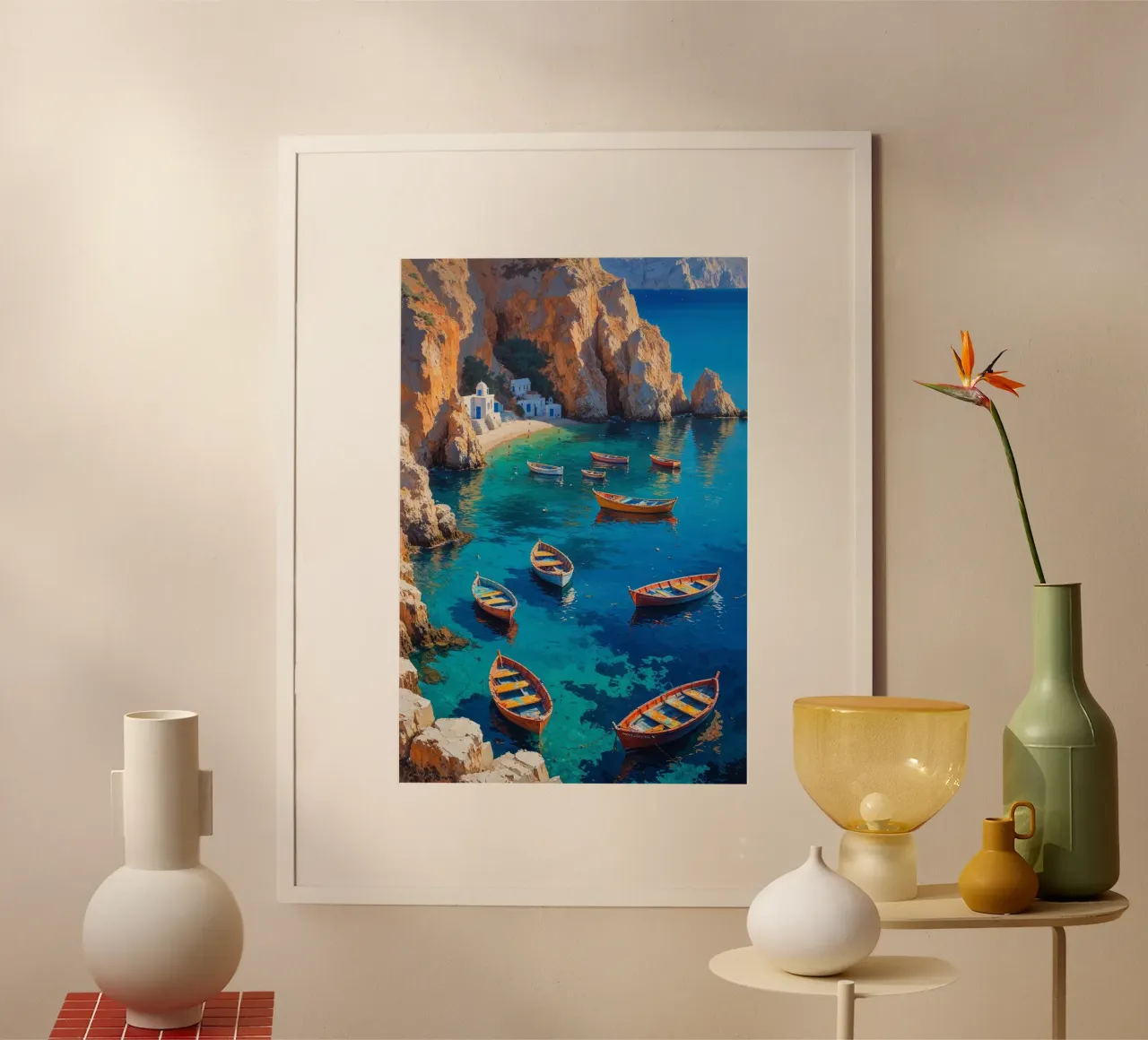 Colorful Boats at Amoudi Bay hahnemühle by AlbertKlee