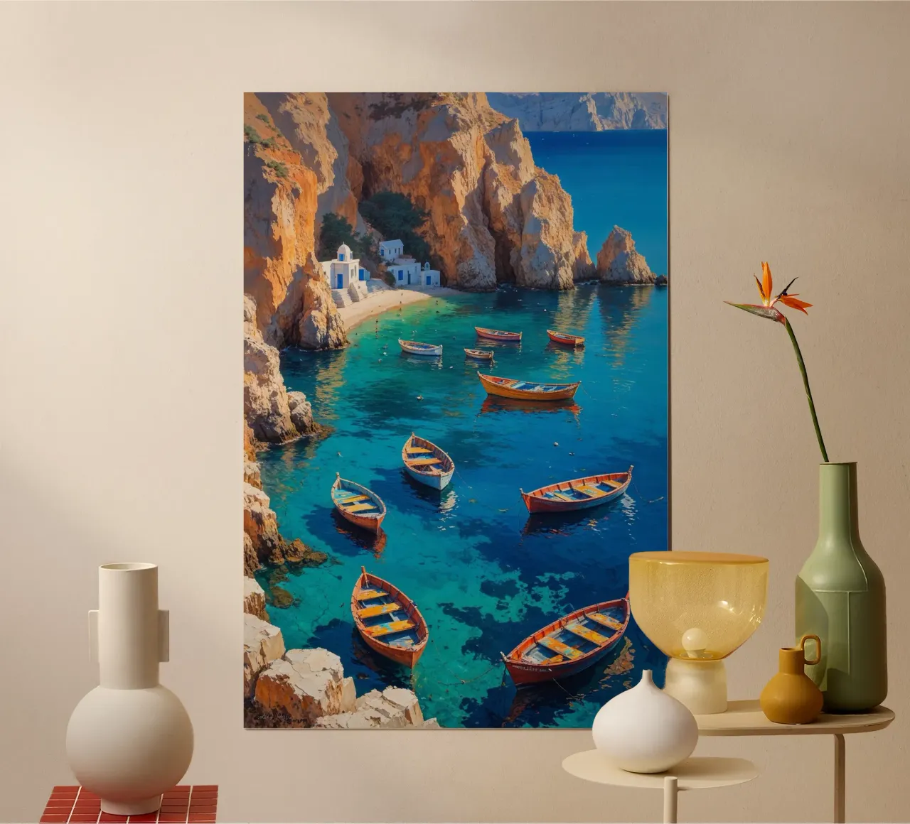 Colorful Boats at Amoudi Bay hahnemühle by AlbertKlee