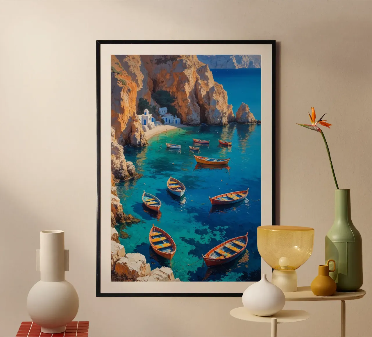 Colorful Boats at Amoudi Bay hahnemühle by AlbertKlee